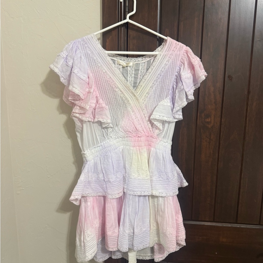 LoveShackFancy Pink and White Ruffle Blouse